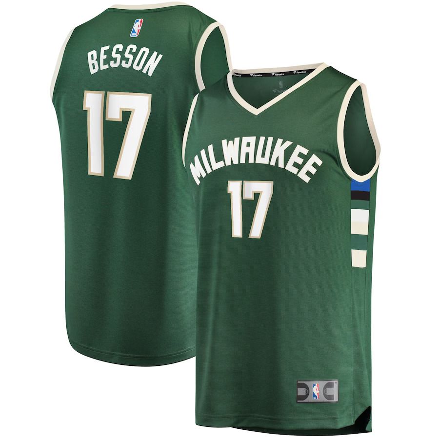 Men Milwaukee Bucks 17 Hugo Besson Fanatics Branded Green Fast Break Replica NBA Jersey